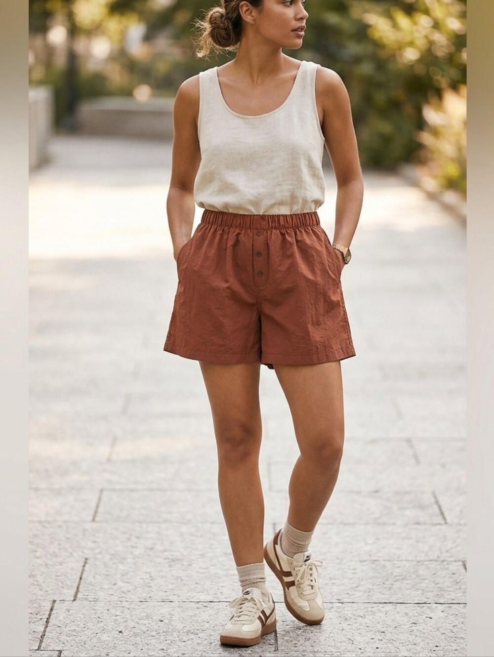 Zenana Elastic Waist Boxer Style Shorts